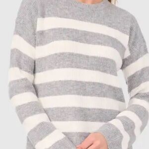 Halogen Gray and White Striped Sweater, Size Large, NWT